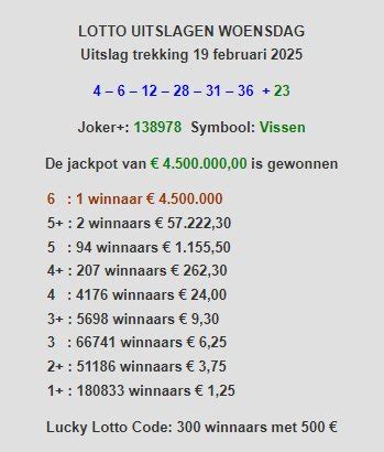 uitslag lotto woensdag.